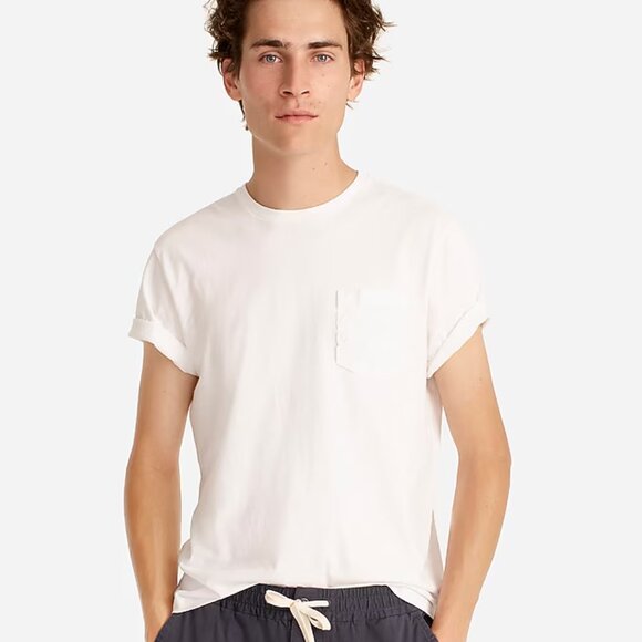 J Crew Men's Broken-in short-sleeve pocket T-shirt Medium White Color - Picture 1 of 6